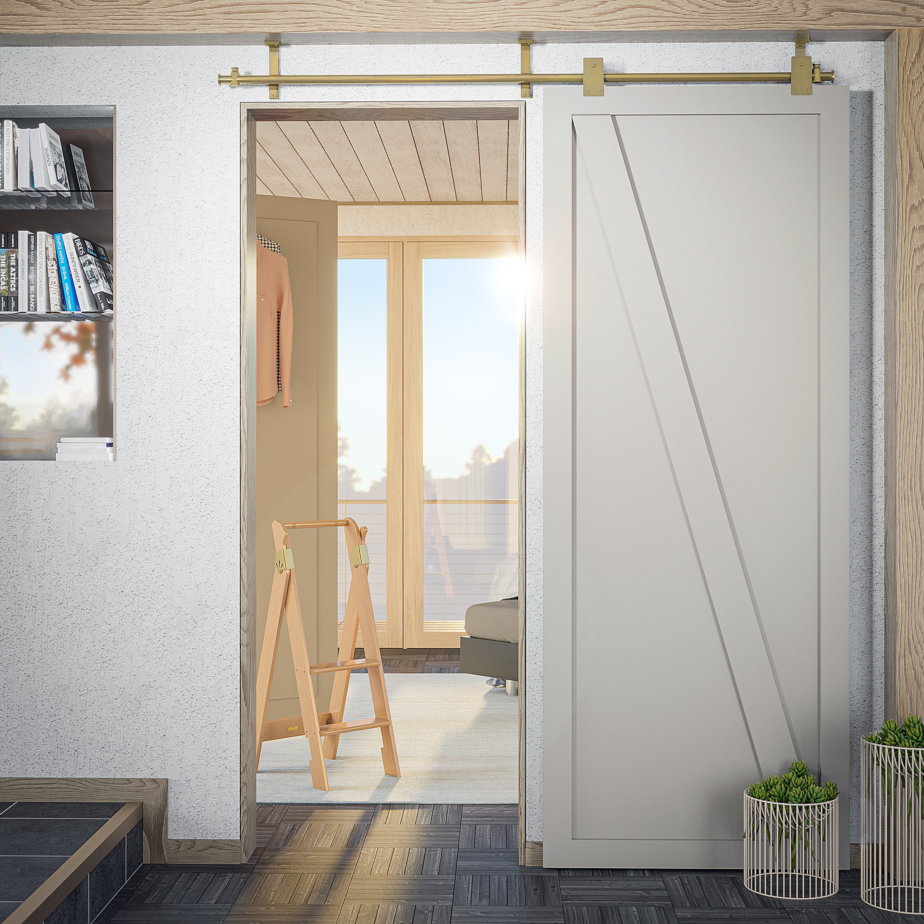 Pivot_SatinBrass_RedOak_Bedroom